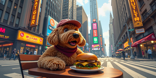 Big Belly Bob BBB a plush labradoodle with an absurdly large spherical belly living in a heavily urb.jpg