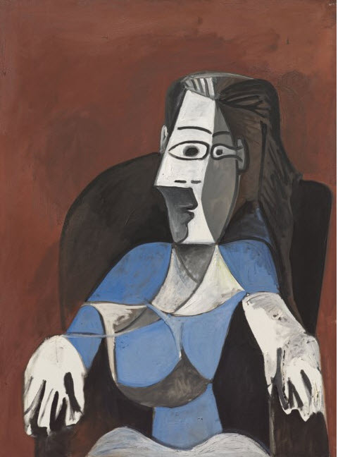 pablo picasso femme assise dans un fauteuil noir.jpg