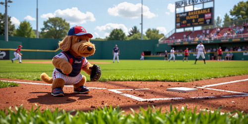Big Belly Bob BBB a plush labradoodle with an absurdly large spherical belly playing baseball as the.jpg