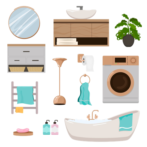 elements furniture home bathroom set illustrations decorations toilet equipments.png