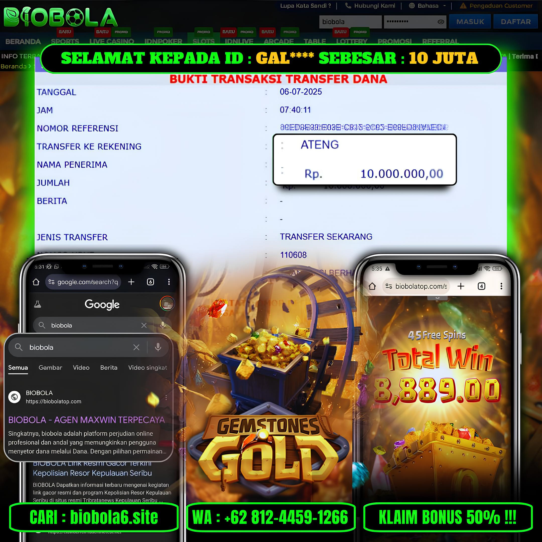 BIOBOLA  - JACKPOT DI GAME SLOT GEMSTONES GOLD RP 10JT DIBAYAR LUNAS