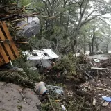 Damaged vehicles and debris 