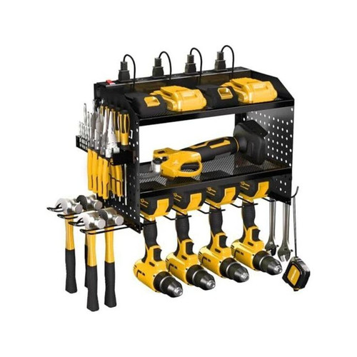 Veitorld Power Tool Organizer with Charging Station – 4 Drill Holders, Black Wall Mount Rack.jpg