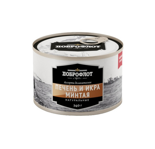 4680009030213 Ассорти Доброфлот Печень И Икра Минтая 240 Г ЖБан. .jpg