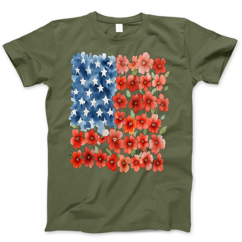 Photograph of four blank t-shirts greys beige and army green. Clipping path included. Ready for your.jpg