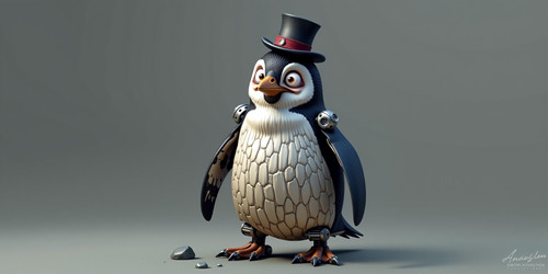  A mad scientist penguin with a wild insane expression standing proudly on the ground The penguin ha.jpg