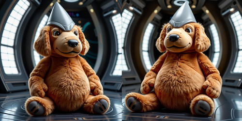  An ultra Cardassian cone head version of Big Belly Bob a plush labradoodle with an absurdly large s.jpg