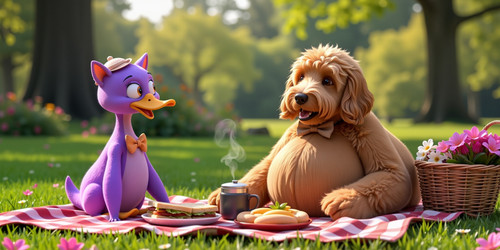  A heartwarming and humorous scene featuring an anthropomorphic purple alien cat duck on a date with.jpg