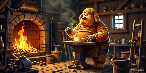  A dynamic and humorous scene featuring Big Belly Bob the plush labradoodle with an absurdly large s.jpg