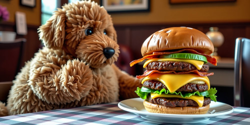  A heartwarming scene featuring Big Belly Bob the plush labradoodle with an absurdly large spherical.jpg