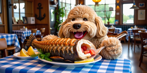  A joyful scene featuring Big Belly Bob the plush labradoodle with an absurdly large spherical belly.jpg