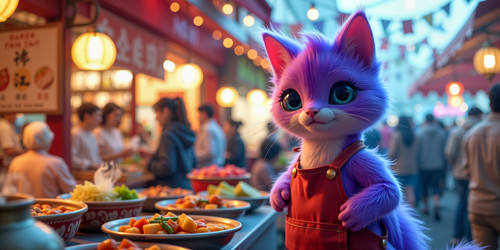  A whimsical and enchanting scene featuring an anthropomorphic purple alien cat duck skillfully blen.jpg