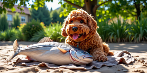  A lively and unrefined scene featuring Big Belly Bob the plush labradoodle with an absurdly large s.jpg