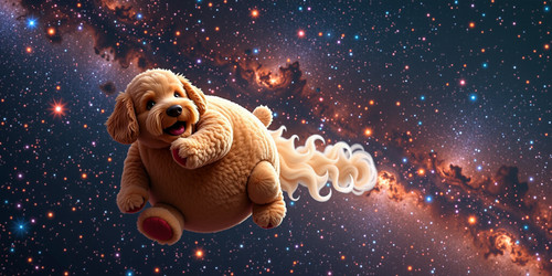 An exhilarating and otherworldly scene featuring Big Belly Bob the plush labradoodle with an absurd.jpg