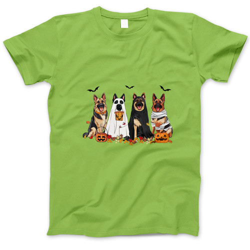 Photograph of four blank t-shirts greys beige and army green. Clipping path included. Ready for your.jpg