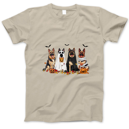 Photograph of four blank t-shirts greys beige and army green. Clipping path included. Ready for your.jpg