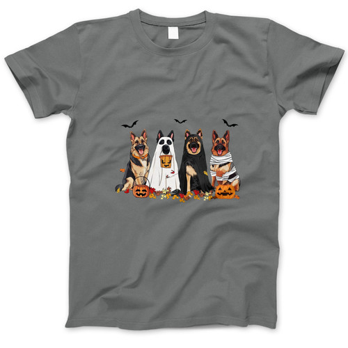 Photograph of four blank t-shirts greys beige and army green. Clipping path included. Ready for your.jpg