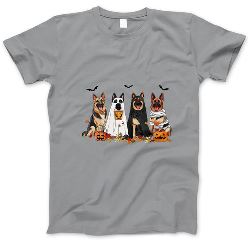 Photograph of four blank t-shirts greys beige and army green. Clipping path included. Ready for your.jpg