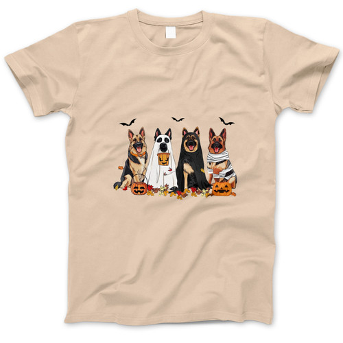 Photograph of four blank t-shirts greys beige and army green. Clipping path included. Ready for your.jpg