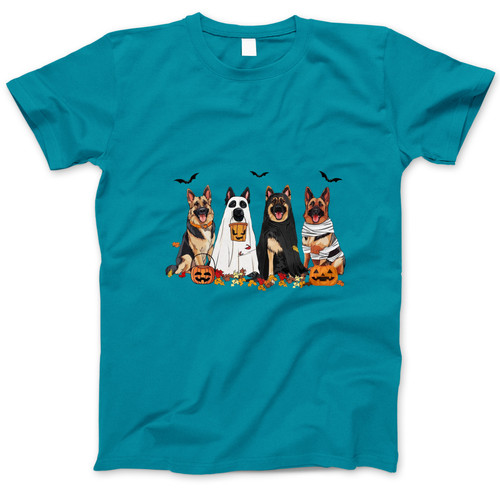 Photograph of four blank t-shirts greys beige and army green. Clipping path included. Ready for your.jpg