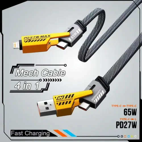 4 in 1 USB Type C Fast Charging Cable Cord PD 27W For iPhone 15 65W.webp