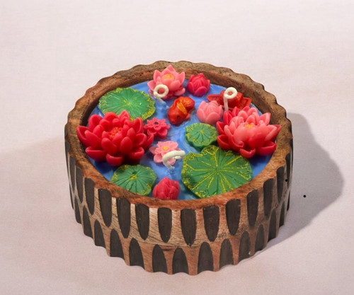 Lotus Pond - Velvet Rose Candle | Handmade Wooden Bowl Candle | Miaaka.jpg