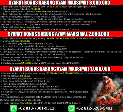 PROMO BONUS SABUNG AYAM ONLINE DI ARENABET88 | BONUS SABUNG AYAM TERBESAR | BONUS WINSTREAK TERBESAR.jpg