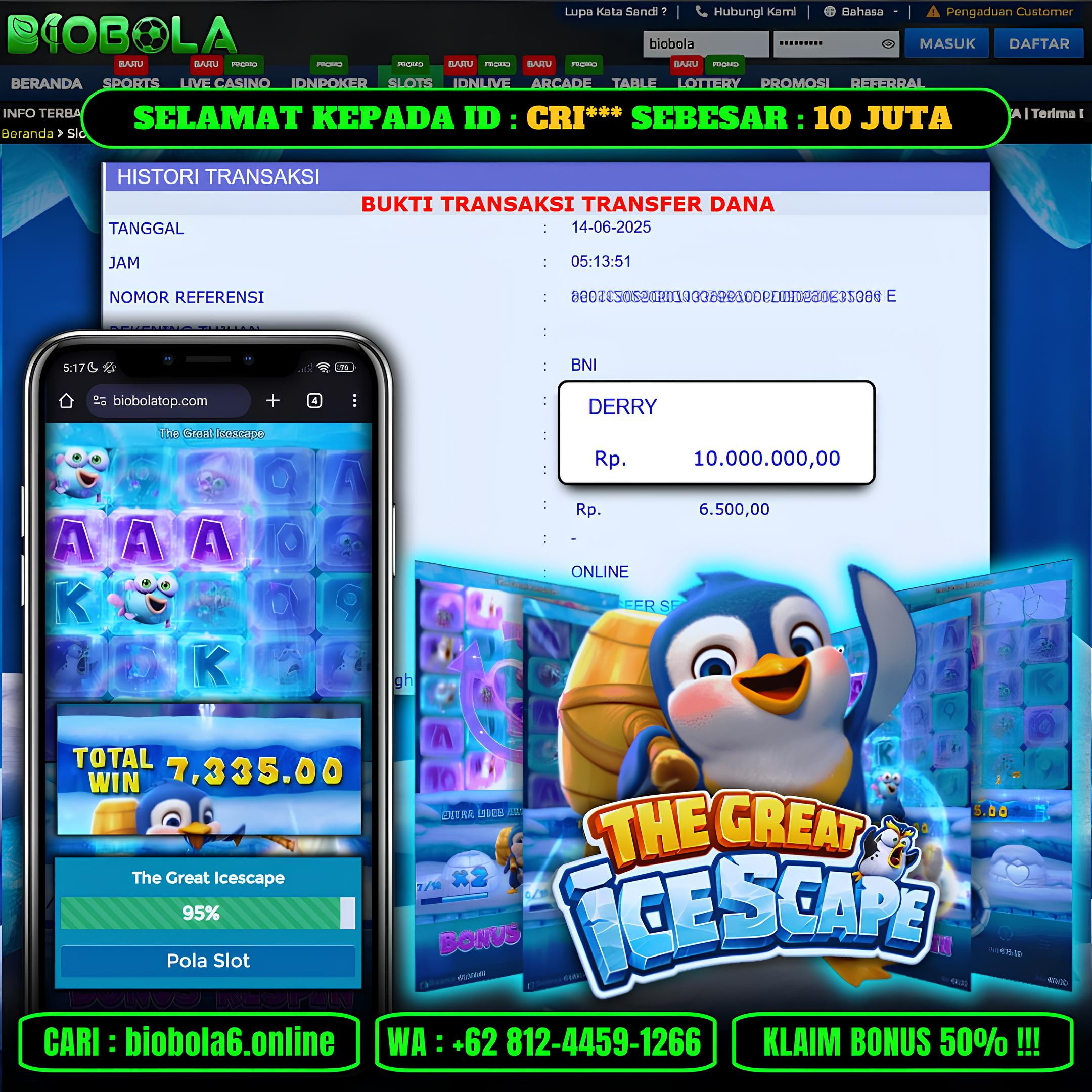 BIOBOLA  - JACKPOT DI GAME SLOT THE GREAT ICESCAPE RP 10JT DIBAYAR LUNAS