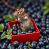 www.naked-ai.art - A red box of blue berries with a rat dancing inside
