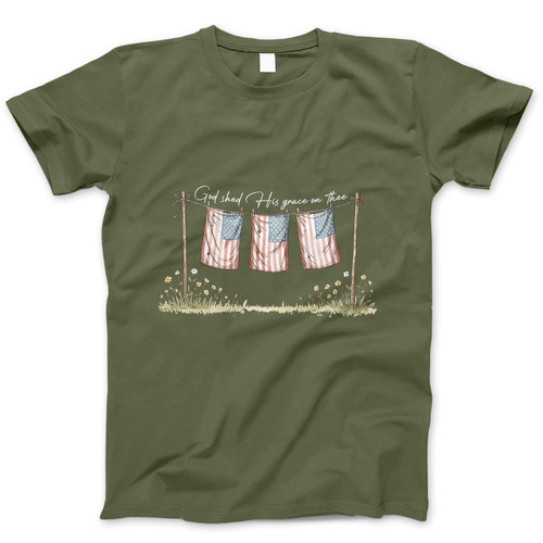 Photograph of four blank t-shirts greys beige and army green. Clipping path included. Ready for your.jpg