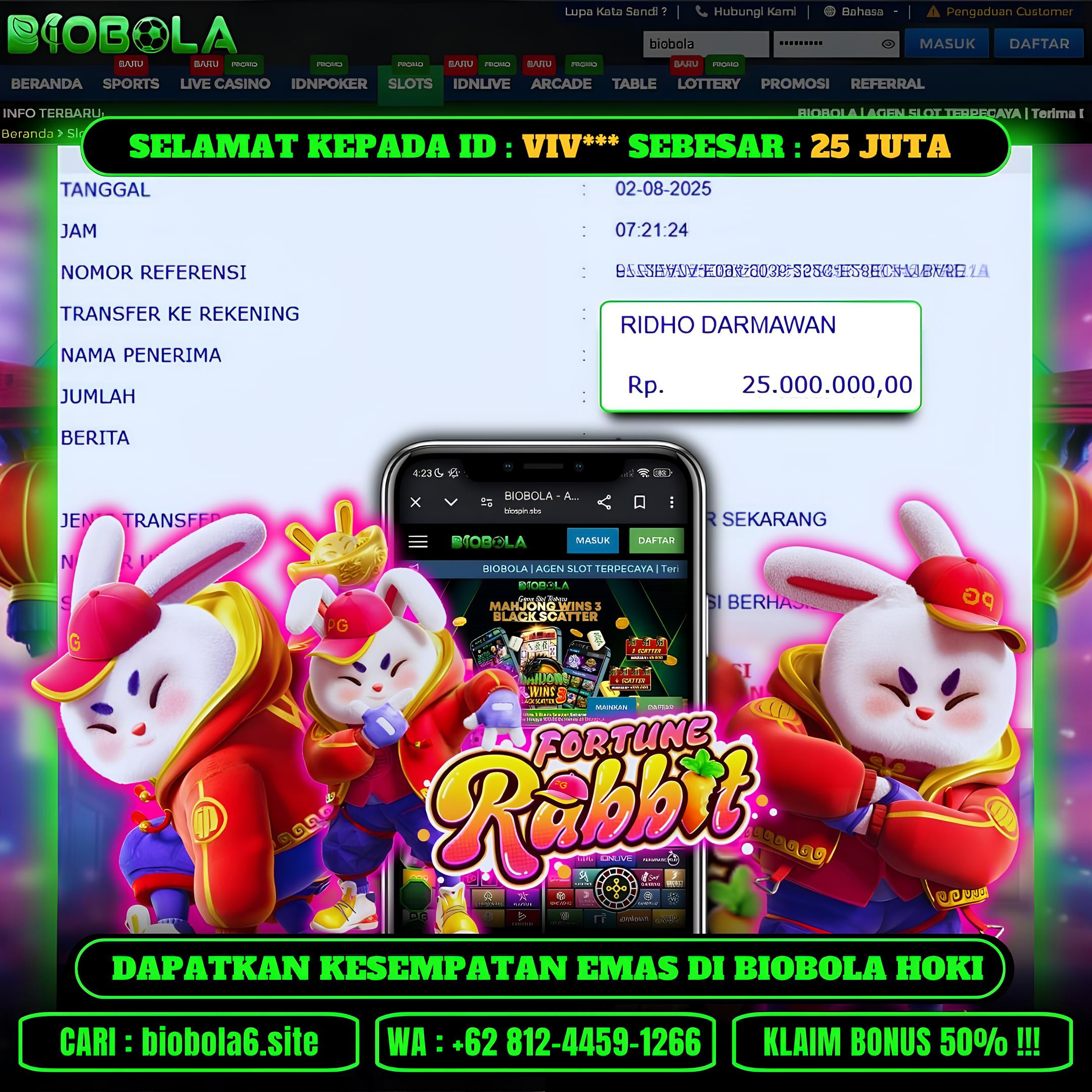 BIOBOLA  - JACKPOT DI GAME SLOT FORTUNE RABBIT RP 25JT DIBAYAR LUNAS