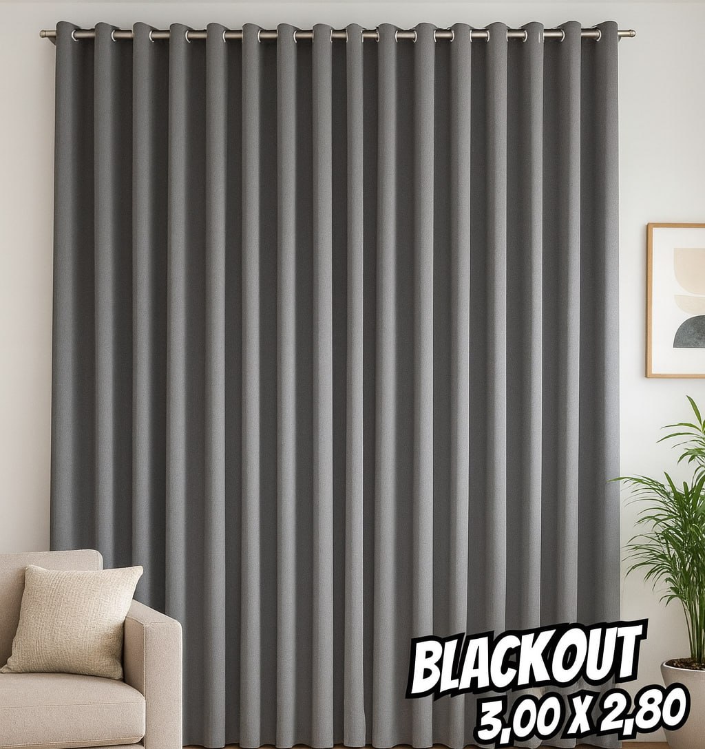 Cortina 3,00×2,80 Metros Blackout Blecaute Cinza Corta Luz Em Tecido Grosso Para Quarto E Sala Casa Laura Enxovais