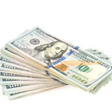 One hundred dollars banknotes on white background