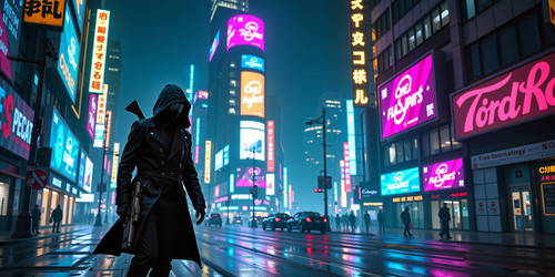 Create an edgy and intense image featuring a cyberpunk cityscape at night Neon lights in vibrant hue.jpg