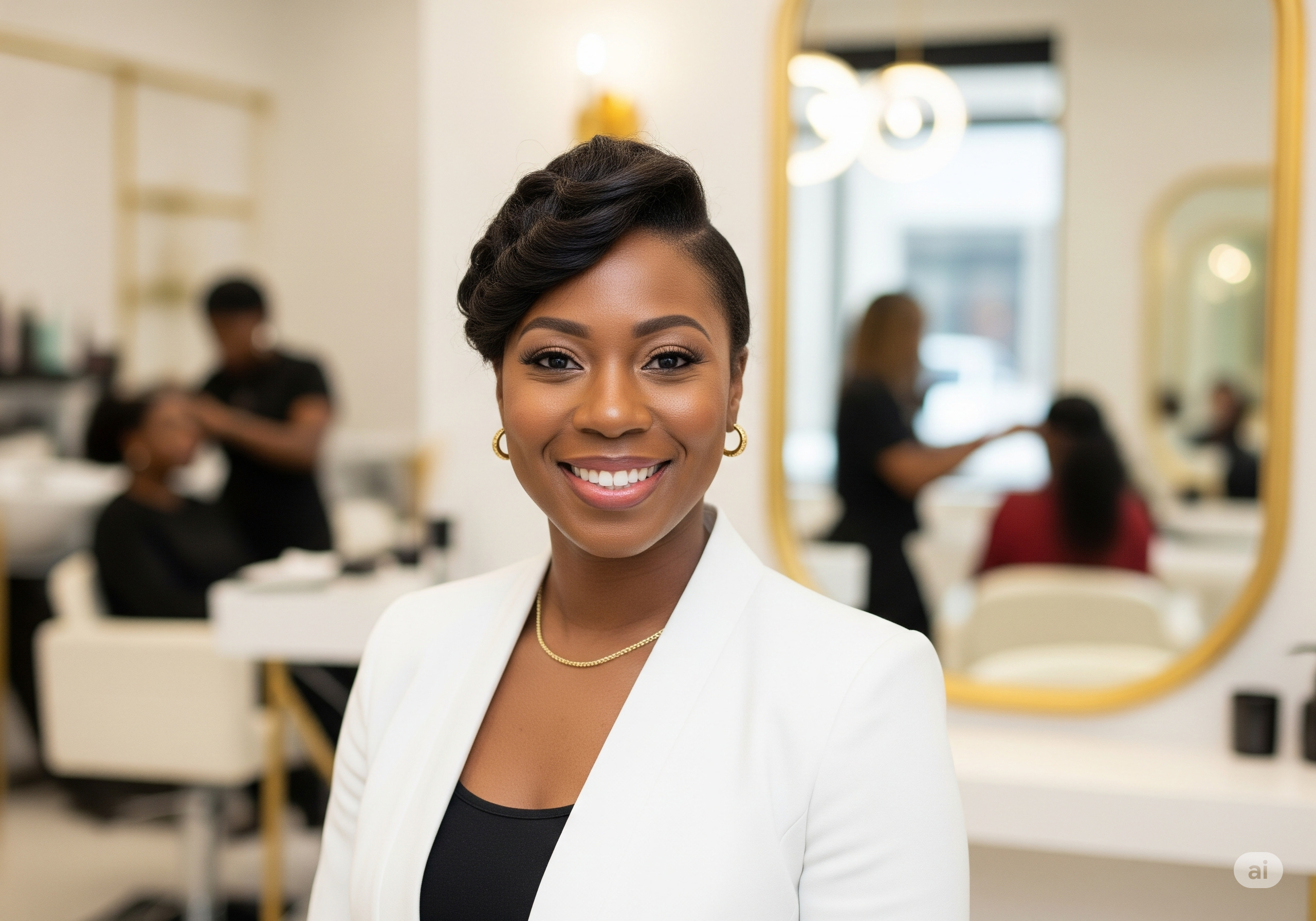 Mariana Silva, proprietária de salão premium, sorrindo