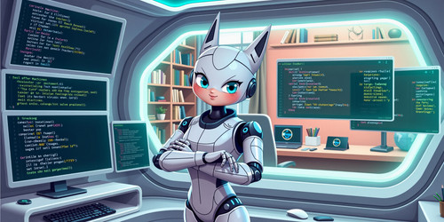 Create an image of Bella the charming and snarky robot standing confidently in a sleek futuristic vi.jpg