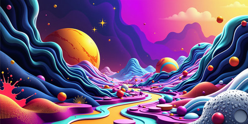 Create an image featuring a vibrant abstract landscape with at least 20 distinct colors The scene sh.jpg