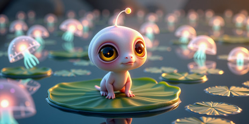 Subject An Absurdly Adorable Alien depicted as a small round creature with oversized eyes a glitteri.jpg