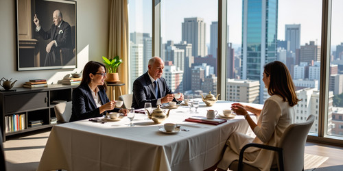 Create a professional and elegant image featuring a sophisticated tea party in a refined modern sett.jpg