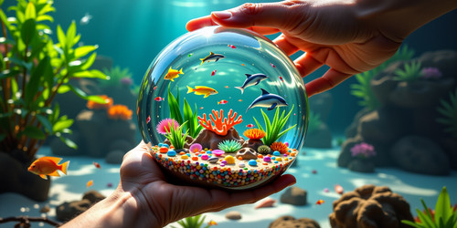 Create a captivating image of a human hand gently holding a large transparent glass orb Inside the o.jpg
