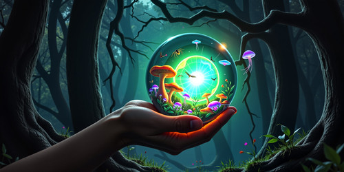 Create a captivating and surreal image of a giant human hand gently holding a large transparent glas.jpg