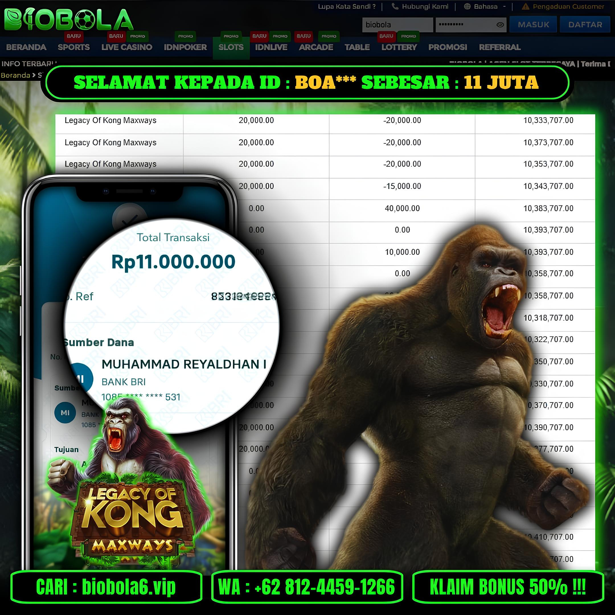 BIOBOLA  - JACKPOT DI GAME SLOT LEGACY OF KONG MEGAWAYS RP 11JT DIBAYAR LUNAS