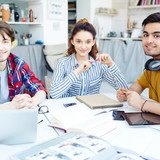 Happy designers gathered for meeting