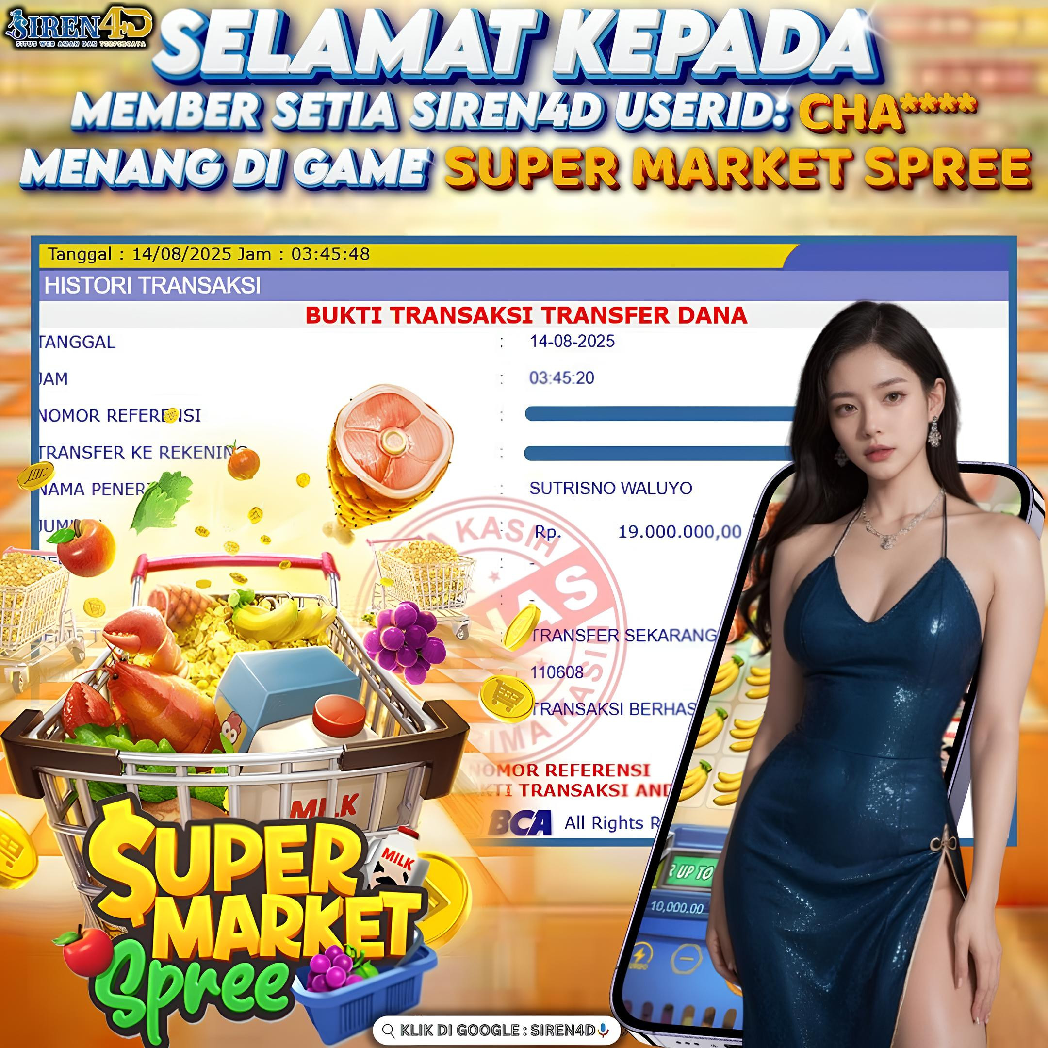 SIREN4D  - JACKPOT DI GAME SUPER MARKET SPREE RP 19JT DIBAYAR LUNAS
