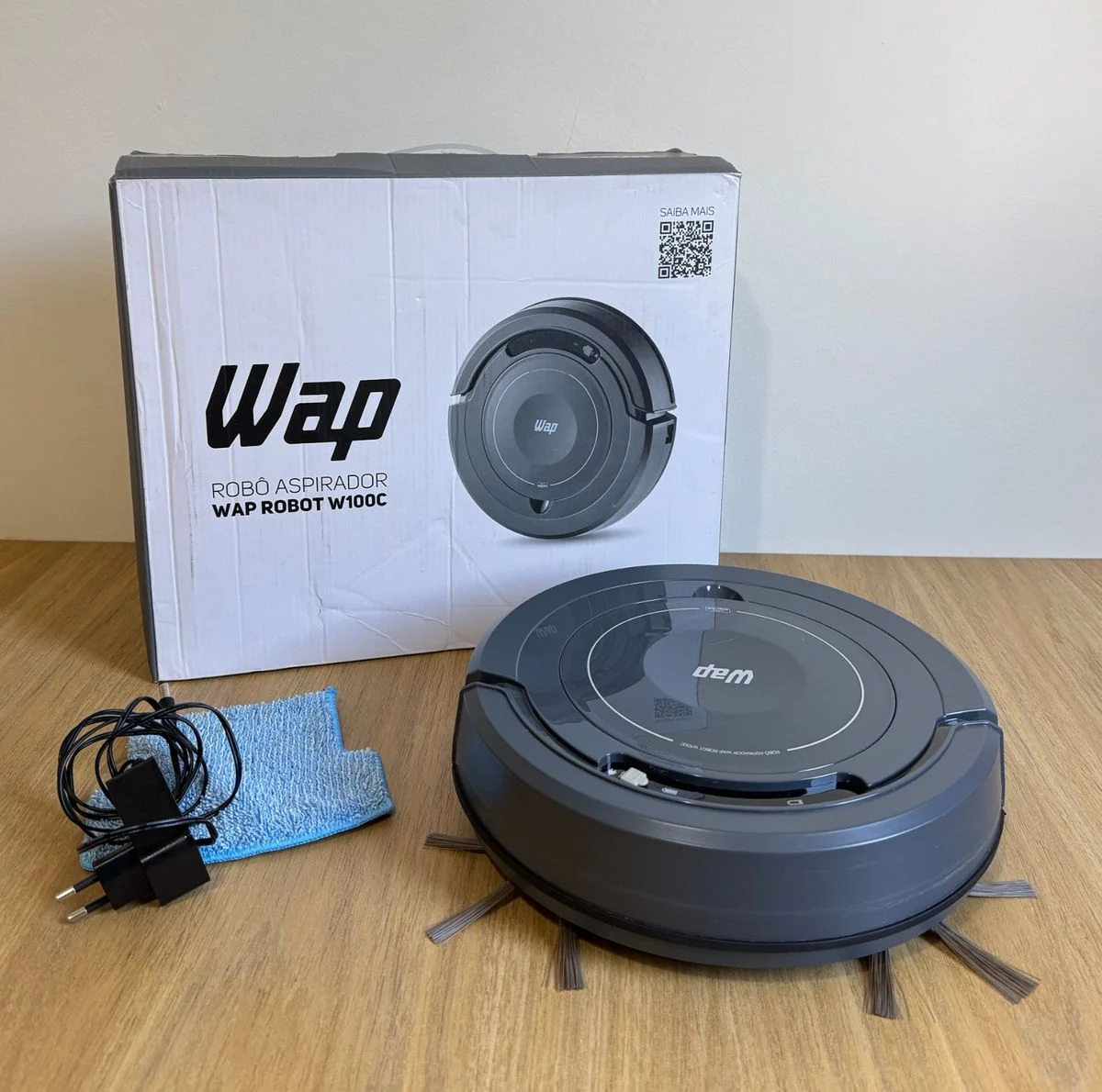 Robô Aspirador de Pó WAP ROBOT W100C – 3 em 1 Varre Aspira e Passa Pano, Sensor Antiqueda e de Impacto