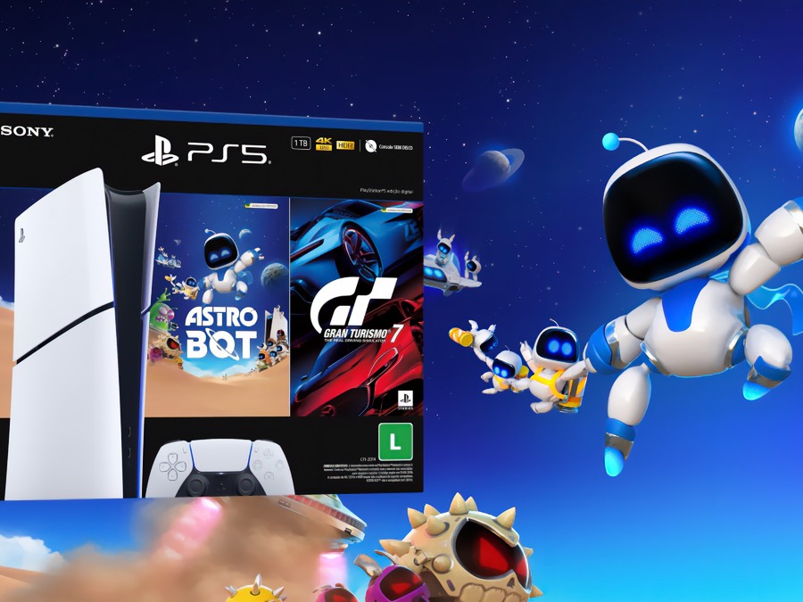 PlayStation 5 Slim Edição Digital 1TB 1 Controle Branco Sony com 2 Jogos Astro Bot e Gran Turismo 7