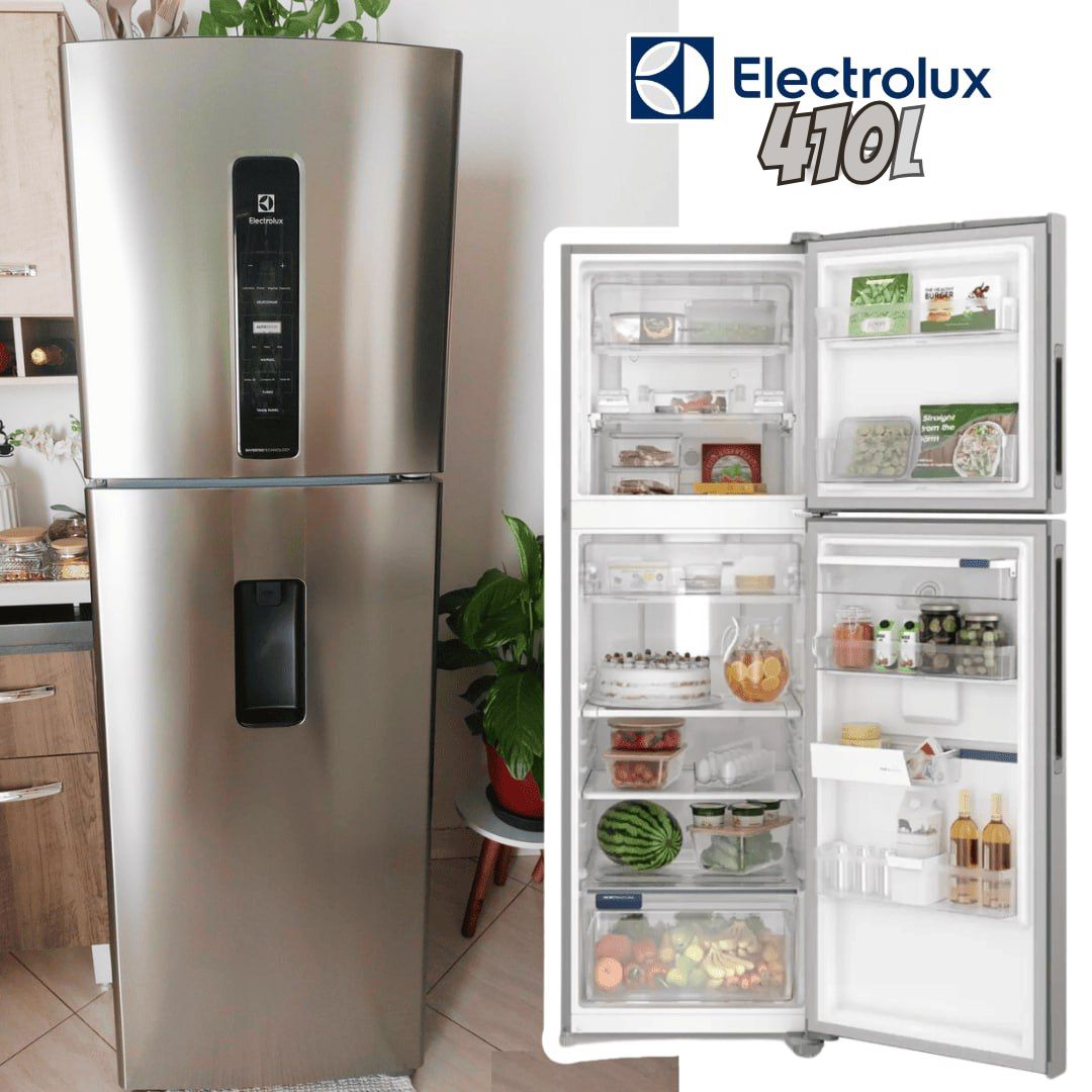 Geladeira Electrolux Frost Free Inverter 410L Água na Porta com AutoSense Duplex Inox Look (IW46S)
