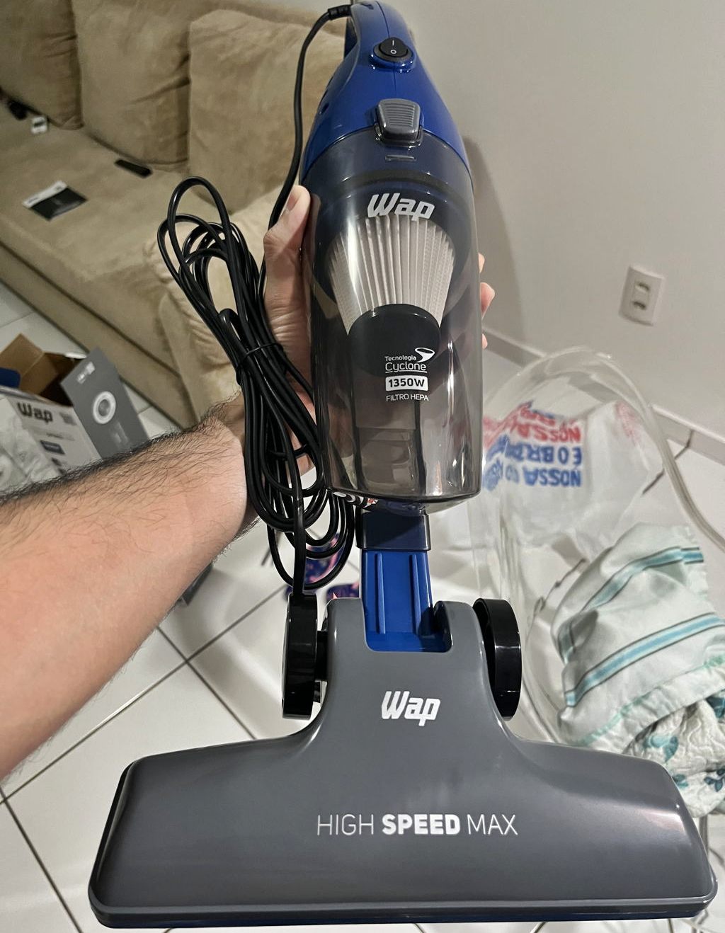 Aspirador de Pó Vertical Wap 3 em 1 High Speed Max 1350W – Azul/Cinza