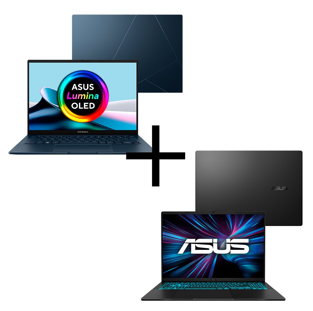 Combo Notebook ASUS Zenbook 14 OLED, Core Ultra 9 185H, 32 GB, 1TB, UX3405MA-PP809W Ponder Blue + Notebook ASUS V16, RTX™ 4050, Core™ 5 210H, 16GB, 512GB, V3607VU-RP306W Matte Black