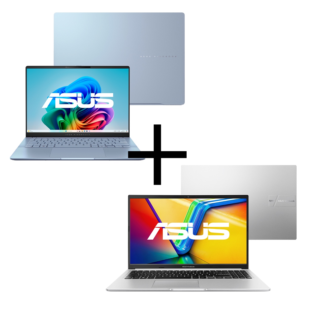 Combo Notebook ASUS Vivobook S 14, Intel Ultra 7 256V, 16/512GB – S5406SA-PP218W Mist Blue + Notebook ASUS Vivobook 15, R7-5825U, 8/512GB – M1502YA-NJ611 Cool Silver